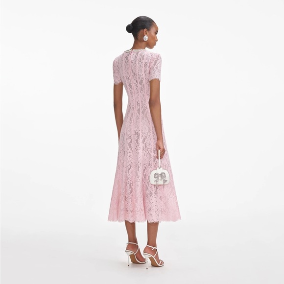 SELF-PORTRAIT PINK LACE EMBELLISHED MIDI DRESS, brand new, never worn, no flaws. - Picture 3 of 16